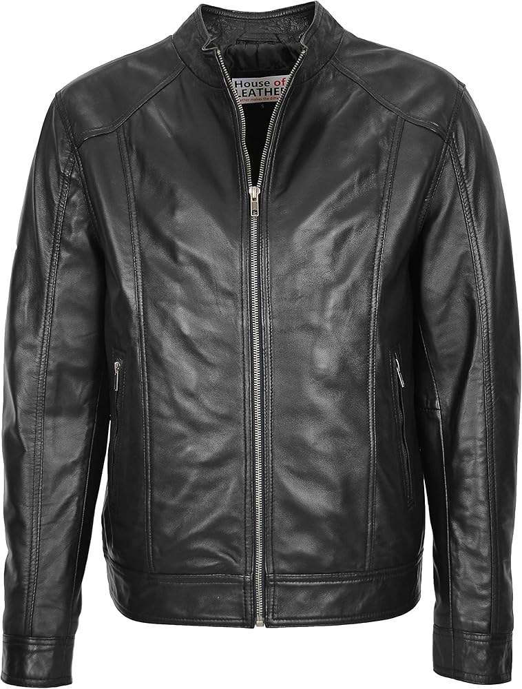 Mens Real Leather Classic Jacket Casual Zip Fastening Style Matt
